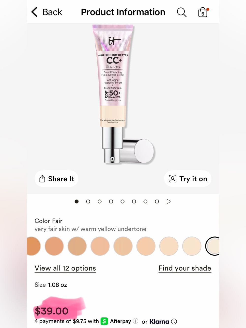 🎀It Cosmetics CC+ Nude Glow Color Correcting Skin Tint - Fair🎀